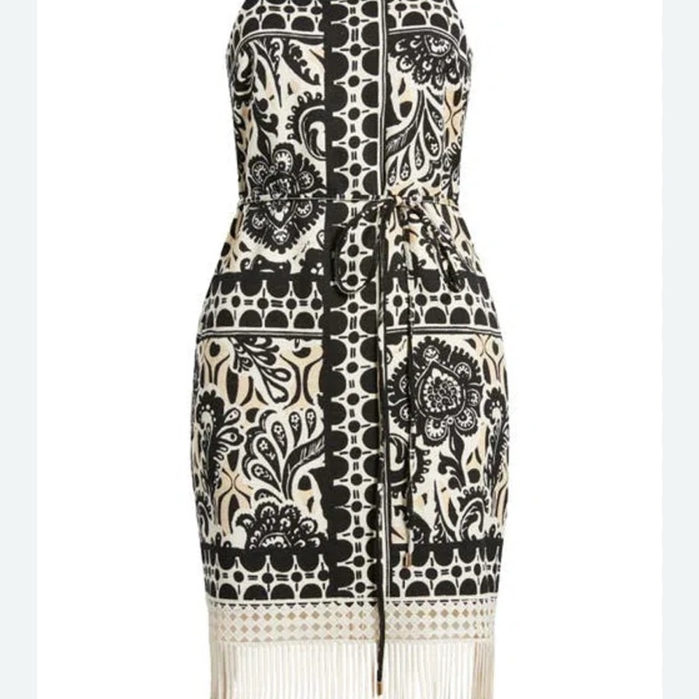 Tahari ASL print fringe dress Sz 10 - Picture 3 of 8